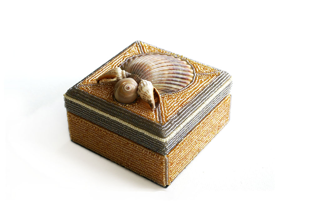 Orange Bead and Shell Box